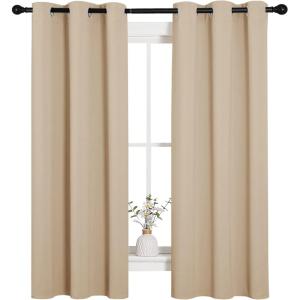 imageNICETOWN Room Darkening Curtain Panels for Living Room Thermal Insulated Grommet Room Darkening DraperiesDrapes for Window Biscotti Beige 2 Panels W34 x L63 Inch