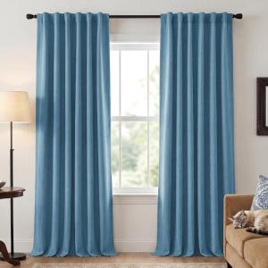 imageNICETOWN ScratchProof 100 Blackout Grey Curtains 84 inches Long HighDensity Linen Blend Window Treatments Rod Pocket amp Back Tab Thermal Drapes for Bedroom W52 x L84 2 PanelsBlue