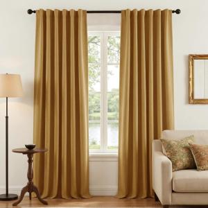 imageNICETOWN ScratchProof 100 Blackout Grey Curtains 84 inches Long HighDensity Linen Blend Window Treatments Rod Pocket amp Back Tab Thermal Drapes for Bedroom W52 x L84 2 PanelsMustard Yellow