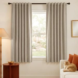 imageNICETOWN ScratchProof 100 Blackout Grey Curtains 84 inches Long HighDensity Linen Blend Window Treatments Rod Pocket amp Back Tab Thermal Drapes for Bedroom W52 x L84 2 PanelsBeige
