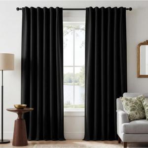 imageNICETOWN ScratchProof 100 Blackout Grey Curtains 84 inches Long HighDensity Linen Blend Window Treatments Rod Pocket amp Back Tab Thermal Drapes for Bedroom W52 x L84 2 PanelsBlack