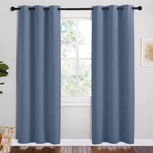 imageNICETOWN Short Curtains for Kitchen Stone Blue 1 Pair 42 inches Wide by 78 inches Long Thermal Insulated Solid Grommet Blackout Window Treatment Curtain Panels for Loft Cafe