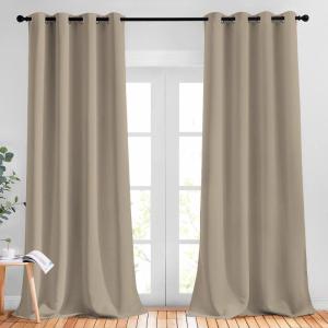 imageNICETOWN Taupe Curtain Panels  52 inches by 120 Inch Black Set of 2 Home Decoration Thermal Insulated Solid Grommet Blackout CurtainsDrapes for HallDining Room