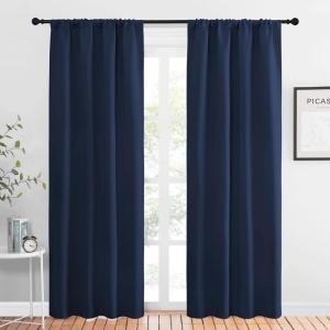 imageNICETOWN Thermal Curtains Blackout Draperies  Window Treatment Energy Saving Solid Blackout Rod Pocket CurtainsDrapes for Living Room Navy 1 Pair 42 by 84Inch