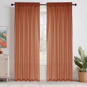 imageNICETOWN White Privacy Sheer Curtains 84 inches Long NonSeeThrough Curtains 4 Panels for Kitchen Bathroom Light Filtering Elegant Opaque Window Drapes Rod Pocket Top W42 x L84 in per PanelBurnt Orange