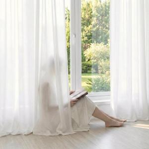 imageNICETOWN White Privacy Sheer Curtains 84 inches Long NonSeeThrough Curtains 4 Panels for Kitchen Bathroom Light Filtering Elegant Opaque Window Drapes Rod Pocket Top W42 x L84 in per PanelWhite