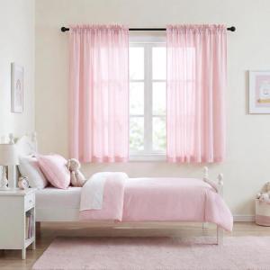 imageNICETOWN White Privacy Sheer Curtains 84 inches Long NonSeeThrough Curtains 4 Panels for Kitchen Bathroom Light Filtering Elegant Opaque Window Drapes Rod Pocket Top W42 x L84 in per PanelPink
