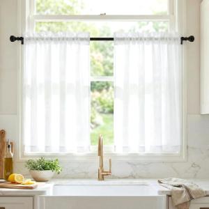 imageNICETOWN White Privacy Sheer Curtains 84 inches Long NonSeeThrough Curtains 4 Panels for Kitchen Bathroom Light Filtering Elegant Opaque Window Drapes Rod Pocket Top W42 x L84 in per PanelPure White