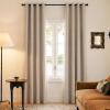 imageNICETOWN 100 Blackout Curtains for Bedroom 96 Inches Long 2 Panels Set Grey Grommet Thermal Insulated Flax Textured Full Light Blocking Window Draperies for Living Room 52 WNatural