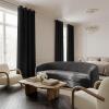 imageNICETOWN 100 Blackout Curtains for Bedroom 96 Inches Long 2 Panels Set Grey Grommet Thermal Insulated Flax Textured Full Light Blocking Window Draperies for Living Room 52 WBlack