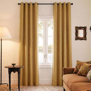 imageNICETOWN 100 Blackout Curtains for Bedroom 96 Inches Long 2 Panels Set Grey Grommet Thermal Insulated Flax Textured Full Light Blocking Window Draperies for Living Room 52 WMustard Yellow