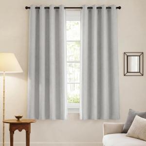 imageNICETOWN 100 Blackout Curtains for Bedroom 96 Inches Long 2 Panels Set Grey Grommet Thermal Insulated Flax Textured Full Light Blocking Window Draperies for Living Room 52 WGreyish White
