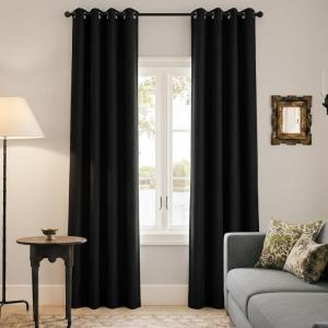 imageNICETOWN 100 Blackout Curtains for Bedroom 96 Inches Long 2 Panels Set Grey Grommet Thermal Insulated Flax Textured Full Light Blocking Window Draperies for Living Room 52 WBlack