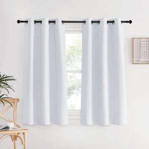 imageNICETOWN Bedroom Curtains 2 Panels Set 34 in x 60 in W x L Greyish White Easy Care Solid Thermal Insulated Silver Grommet Light Blocking Room Darkening Drapes for BedroomKids Room