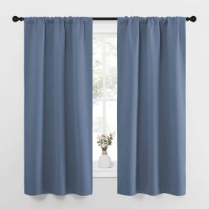 imageNICETOWN Bedroom Curtains Home Decoration Solid Thermal Insulated Draperies amp Drapes Blackout Window Curtains for Kitchen Stone Blue 2 Panels 34 in x 63 in W x L