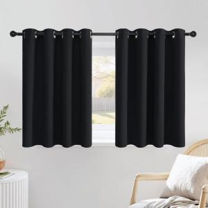 imageNICETOWN Black Out Kitchen Window Curtains Over Sink Grommet Blackout Window Treatments Thermal Drapes for CafeBasement 2 Panels W52 x L36