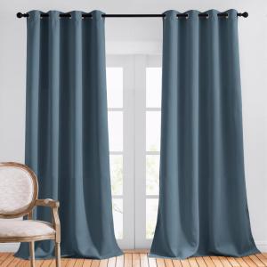 imageNICETOWN Blackout 102 inch Curtains for Living Room Grommet Thermal Curtains Room Darkening Window Treatments Sound Reducing for Bedroom Smoky Blue 2 Panels W52 x L102