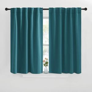 imageNICETOWN Blackout Curtain Panels for Kitchen  Sea Teal Color 42x30 inch 2 Panels Set Room Darkening Blackout Drapes for Window