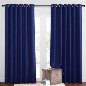 imageNICETOWN Blackout Living Room Curtains Extra Wide Triple Weave Grommet Top Thermal Insulated Window Treatment Light Blocking Panels for PatioPorch Navy Blue W80 x L84 Set of 2