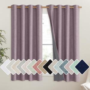 imageNICETOWN Chaise Mauve Vintage Linen 100 Blackout Curtains for Living Room Thermal Insulated Curtains 48 Long Noise Reducing Window Treatment Drapes for Hall Room 52 Wide Per Panel Set of 2