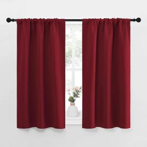 imageNICETOWN Christmas Burgundy Curtains Blackout Drape Panels  Lights Block Out Window Treatment Short Curtain Sets for Loft and Basement Decoration Set of 2 34 by 45Inch