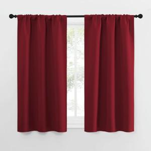 imageNICETOWN Christmas Burgundy Red Curtains Blackout Drape Panels  Lights Block Out Window Treatment Short Curtain Sets for Loft and Basement Decoration Set of 2 34 by 54Inch