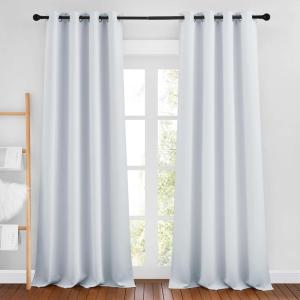 imageNICETOWN Greyish White Curtains 96 inches Long Grommet Thermal Insulated Blackout Curtains Privacy Window Treatments for Boys RoomLiving Room W46 x L96 2 Panels