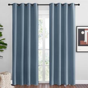 imageNICETOWN Smoky Blue Blackout Curtains 86 inches Length for Living Room 2 Panels 55 Wide Thermal Insulated Long Drapes for Large Window
