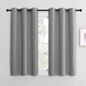 imageNICETOWN Thermal Insulated Grommet Blackout Curtains Kids Window Drape Panel for Nursery Privacy Short Curtains Silver Grey 2 Panels W42 x L50 Inch