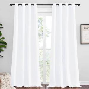 imageNICETOWN White Curtains for Sliding Door  55 by 90 2 Pieces Blocking Out 50 Sunlight Window Treatment Modern Design Grommet Curtain Panels for Dining Room