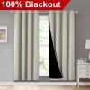 imageNICETOWN 100 Blackout Window Curtain Panels Full Light Blocking Drapes with Black Liner for Nursery 72inch Drop Thermal Insulated Draperies Natural 2 Pieces 52inch Wide Per Panel