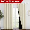 imageNICETOWN Living Room Completely Shaded Draperies Privacy Protection amp Noise Reducing Ring Top Drapes Black Lined Insulated Window Treatment Curtain Panels Beige 2 Pieces W55 x L86