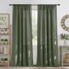 imageNICETOWN Thick Linen Semi Sheer Gold Brown Curtains for Famhouse Pleat Tape Semi Sheer Drapes Privacy Added with Light Filtering Window Treatments for Bedroom W52 x L108 2 PanelsForest Green