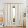 imageNICETOWN Thick Linen Semi Sheer Gold Brown Curtains for Famhouse Pleat Tape Semi Sheer Drapes Privacy Added with Light Filtering Window Treatments for Bedroom W52 x L108 2 PanelsOff White Rod Pocket