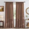 imageNICETOWN Thick Linen Semi Sheer Gold Brown Curtains for Famhouse Pleat Tape Semi Sheer Drapes Privacy Added with Light Filtering Window Treatments for Bedroom W52 x L108 2 PanelsGold Brown