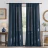 imageNICETOWN Thick Linen Semi Sheer Gold Brown Curtains for Famhouse Pleat Tape Semi Sheer Drapes Privacy Added with Light Filtering Window Treatments for Bedroom W52 x L108 2 PanelsNavy Blue