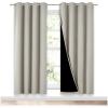 imageNICETOWN 100 Blackout Window Curtain Panels Full Light Blocking Drapes with Black Liner for Nursery 72inch Drop Thermal Insulated Draperies Natural 2 Pieces 52inch Wide Per Panel