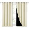imageNICETOWN Room Warming Curtains Bedroom Full Blackout Panels Super Thick Insulated Window Covers Complete Blackout Draperies with Black Liner for Short Window Beige Set of 2 52 by 45inch