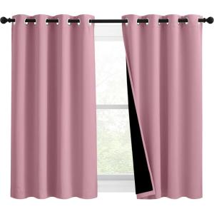imageNICETOWN 100 Blackout Blinds Set of 2 46 inches x 45 inches Laundry Room Decor Window Treatment Curtains for Large Patio Sliding Door Thermal Insulated Crystal Pink Curtains for Bedroom