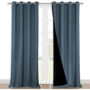 imageNICETOWN 100 Blackout Blinds Set of 2 46 x 96 Smoky Blue Laundry Room Decor Window Treatment Curtains for Large Patio Sliding Door Thermal Insulated Curtains for Bedroom