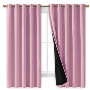 imageNICETOWN 100 Blackout Curtains with Black Liners Thermal Insulated Full Blackout 2Layer Lined Drapes Energy Efficiency Window Draperies for Bedroom Crystal Pink 2 Panels 70inch W by 63inch L