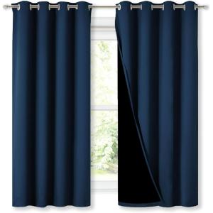 imageNICETOWN 100 Blackout Curtains with Black Liners Thermal Insulated Full Blackout 2Layer Lined Drapes Energy Efficiency Window Draperies for Bedroom Moroccan Blue 2 Panels 52 W by 63 L