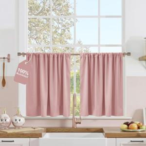 imageNICETOWN 100 Blackout Natural Curtains for Bedroom Rod Pocket Thermal Curtains Sound Reducing Window Treatments EasyMatching for Living Room W42 x L72 2 PanelsPink