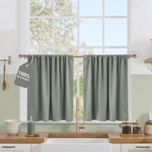 imageNICETOWN 100 Blackout Natural Curtains for Bedroom Rod Pocket Thermal Curtains Sound Reducing Window Treatments EasyMatching for Living Room W42 x L72 2 PanelsSage Green