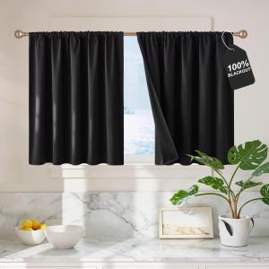 imageNICETOWN 100 Blackout Natural Curtains for Bedroom Rod Pocket Thermal Curtains Sound Reducing Window Treatments EasyMatching for Living Room W42 x L72 2 PanelsBlack
