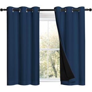 imageNICETOWN 100 Blackout Short Curtains with Black Liners 2 Panels 37 W by 40 L Moroccan Blue Thermal Insulated Full Blackout 2Layer Lined Drapes Energy Efficiency Window Draperies for Bedroom