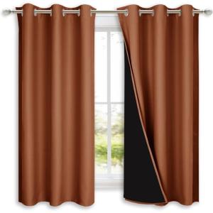 imageNICETOWN 100 Blackout Short Curtains with Black Liners 2 Panels 37 W by 40 L Vintage Blue Solid Thermal Insulated Full Blackout 2Layer Lined Drapes Energy Efficiency Window Drapes for Bedroom