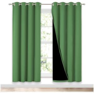 imageNICETOWN 100 Blackout Window Curtain Panels Forest Green 2 Pieces 52inch Wide Per Panel Full Light Blocking Drapes with Black Liner for Nursery 72inch Drop Thermal Insulated Draperies