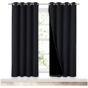 imageNICETOWN 100 Blackout Window Curtain Panels Full Light Blocking Drapes with Black Liner for Nursery 72 inches Drop Thermal Bedroom Drapes and Curtains Black 2 Pieces 52 inches Wide Per Panel