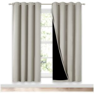 imageNICETOWN 100 Blackout Window Curtain Panels Full Light Blocking Drapes with Black Liner for Nursery 72inch Drop Thermal Insulated Draperies Natural 2 Pieces 52inch Wide Per Panel
